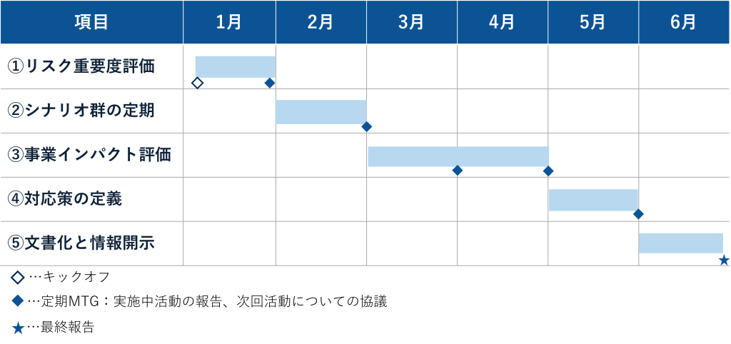 弊社が提供するご支援の月毎のスケジュール